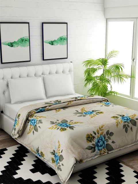 

Salona Bichona Beige & Blue Floral Mild Winter 120 GSM Double Bed Comforter