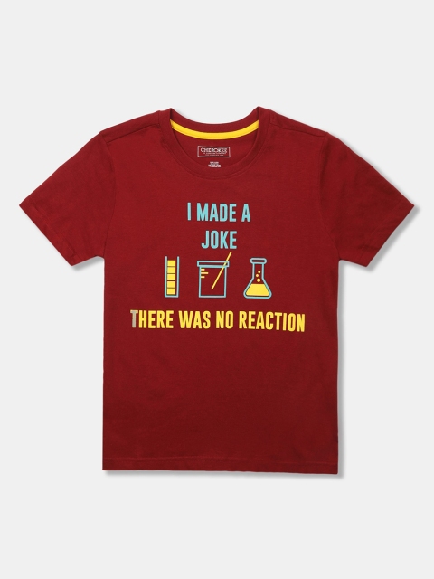 

Cherokee Boys Maroon Printed Round Neck T-shirt
