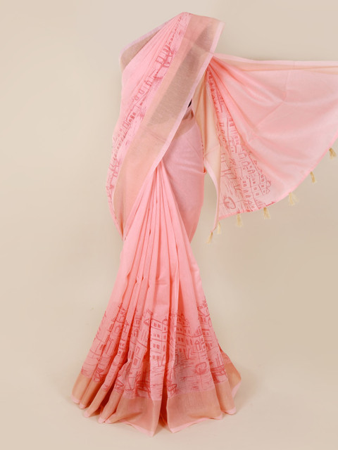 

Pothys Pink Printed Cotton Blend Saree