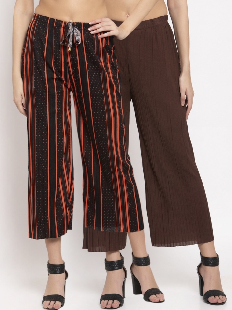 

KLOTTHE Women Pack Of 2 Wide Leg Palazzos, Brown