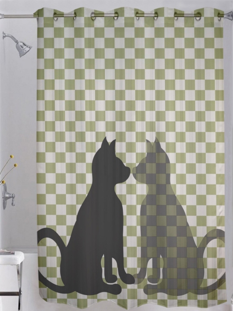

Lushomes White & Green Digital Cat Printed Shower Curtain