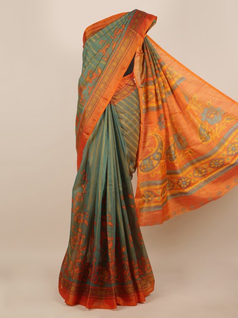 

Pothys Green & Orange Jute Silk Woven Design Saree