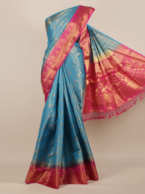 

Pothys Blue Woven Design Jute Silk Saree