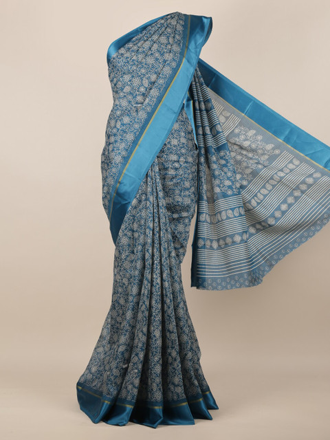 

Pothys Blue Printed Jute Silk Saree
