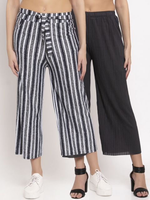 

KLOTTHE Women Pack Of 2 Wide Leg Palazzos, Grey