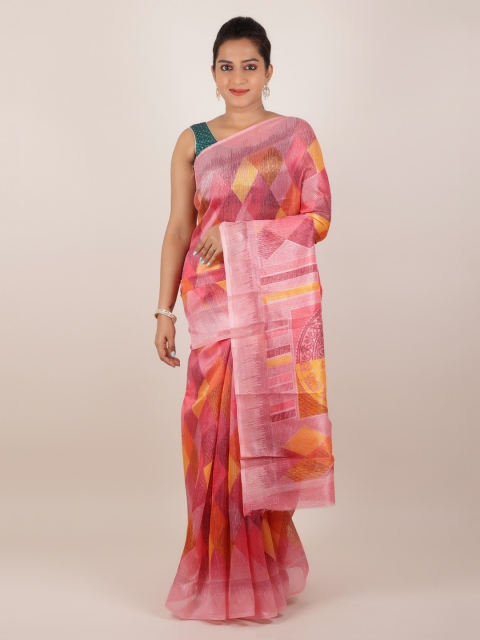 

Pothys Multicoloured Printed Jute Silk Saree, Multi