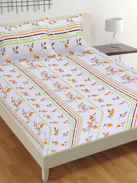

Tistabene White & Orange Floral 180 TC Cotton 1 King Bedsheet with 2 Pillow Covers
