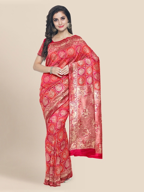 

KLM Fashion Mall Orange Silk Blend Woven Design Banarasi Saree