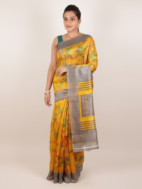 

Pothys Yellow Printed Jute Silk Saree