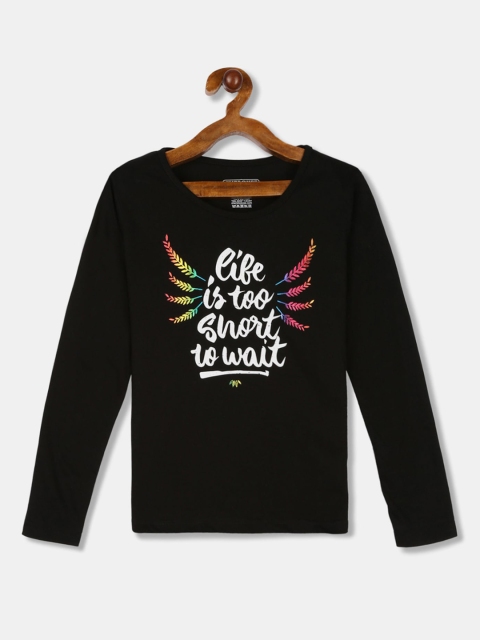 

Cherokee Girls Black Printed Round Neck T-shirt