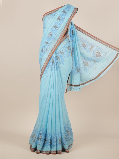 

Pothys Blue Printed Linen Blend Saree