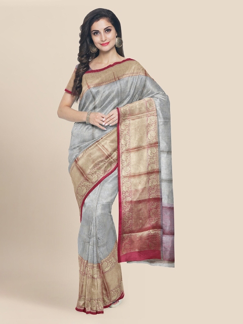

KLM Fashion Mall Silver-Toned Tissue Solid Banarasi Saree
