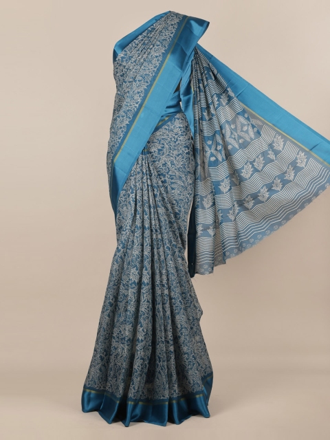 

Pothys Blue & Beige Jute Silk Printed Saree