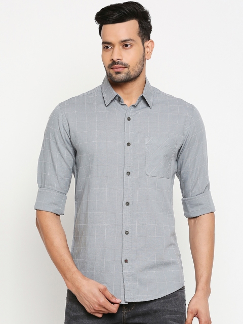 

Mufti Men Grey Slim Fit Checked Casual Shirt