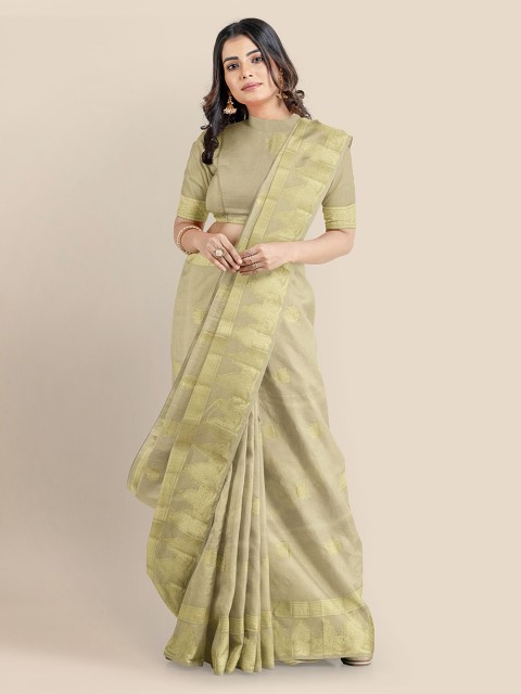 

KLM Fashion Mall Beige & Gold-Toned Tissue Woven Design Banarasi Saree