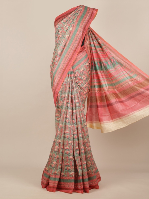 

Pothys Green & Pink Jute Silk Printed Saree