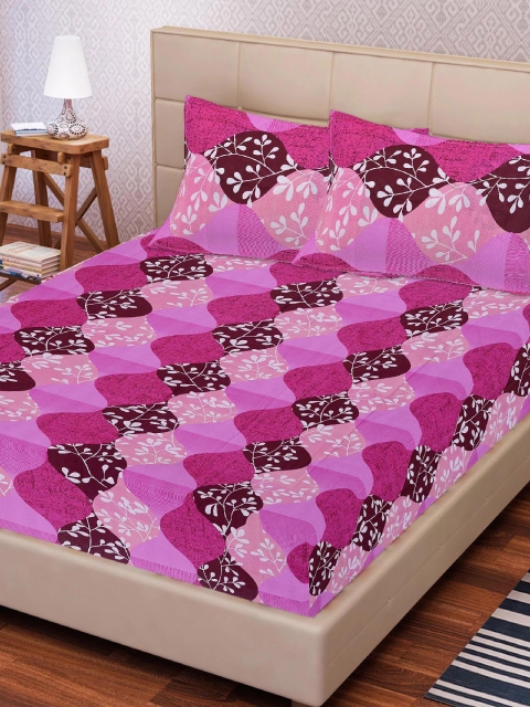 

Tistabene Pink & Brown Abstract 180 TC Cotton 1 King Bedsheet with 2 Pillow Covers