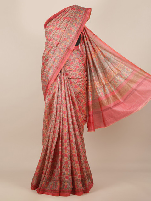 

Pothys Pink Printed Jute Silk Saree