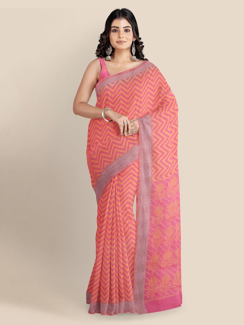 

KLM Fashion Mall Pink Printed Linen Blend Saree