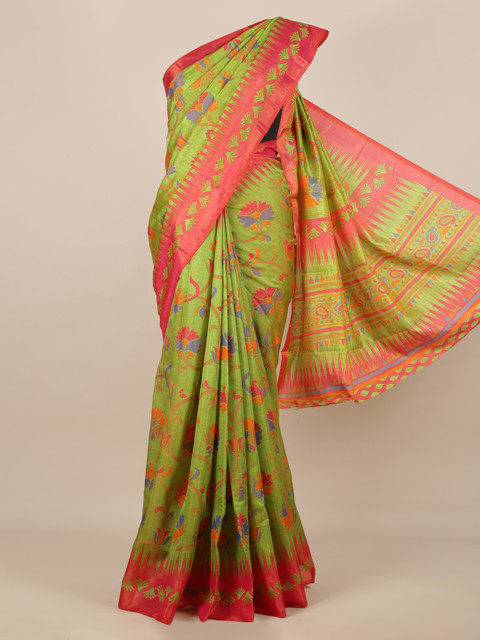 

Pothys Green & Pink Jute Silk Woven Design Saree