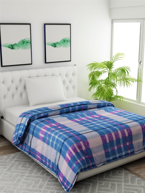 

Salona Bichona Blue & Grey Checked Mild Winter 120 GSM Single Bed Comforter