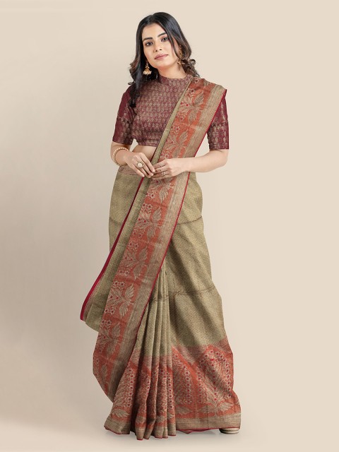 

KLM Fashion Mall Gold-Toned Tissue Woven Design Banarasi Saree