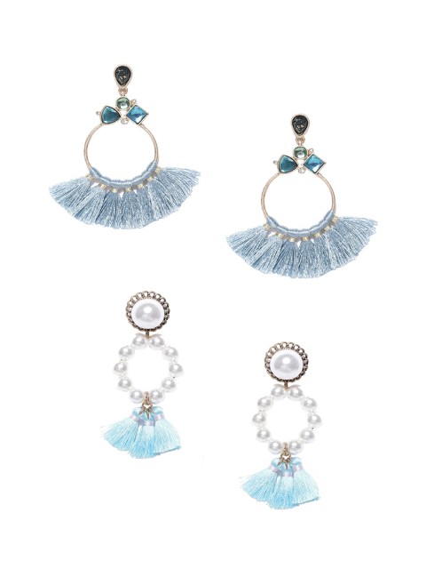 

OOMPH Pack Of 2 Blue & White Contemporary Drop Earrings
