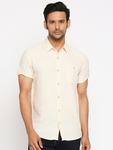 

Mufti Men Cream-Coloured Slim Fit Solid Casual Shirt