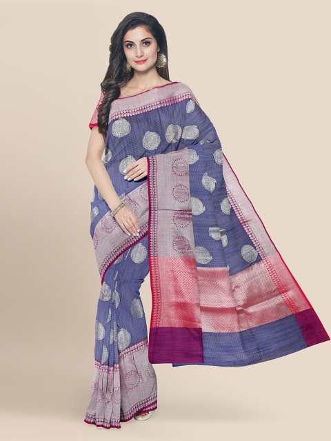 

KLM Fashion Mall Navy Blue Linen Blend Woven Design Banarasi Saree