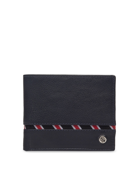 

Carlton London Men Navy Blue Textured Leather RFID Two Fold Wallet