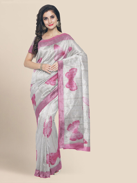 

KLM Fashion Mall Cream-Coloured Linen Blend Printed Banarasi Saree