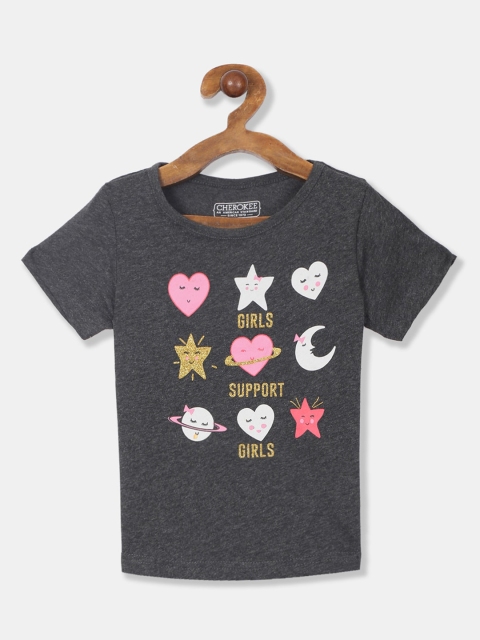 

Cherokee Girls Grey Printed Round Neck T-shirt