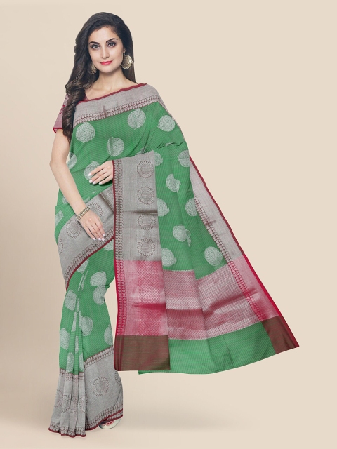 

KLM Fashion Mall Green Linen Blend Woven Design Banarasi Saree
