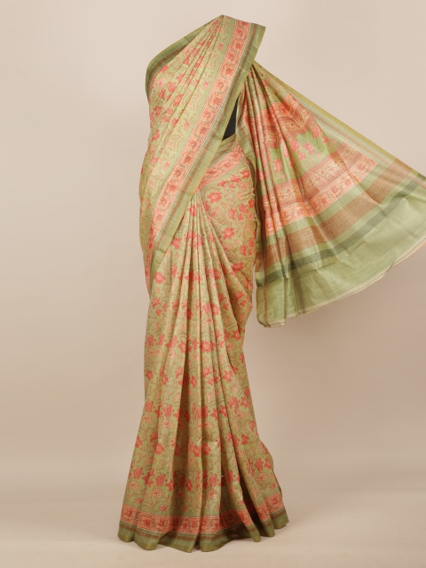

Pothys Green Printed Jute Silk Saree