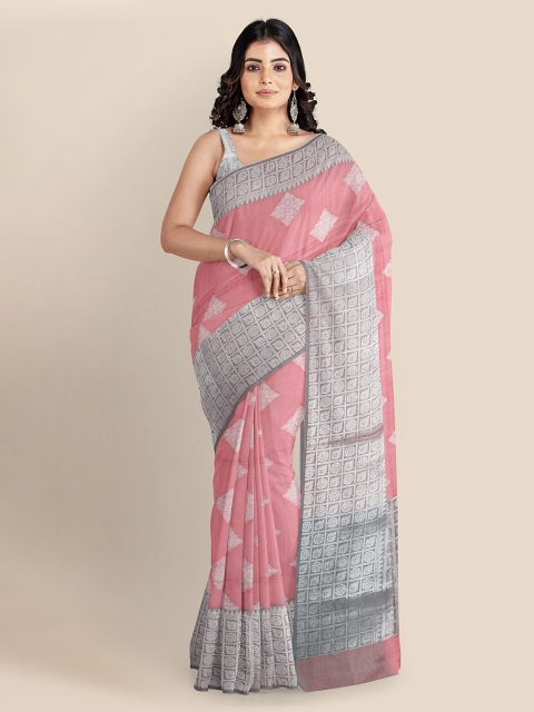 

KLM Fashion Mall Coral Linen Blend Woven Design Banarasi Saree