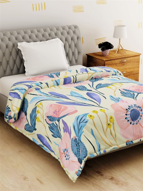 

Salona Bichona Yellow & Turquoise Blue Floral Mild Winter 120 GSM Single Bed Comforter