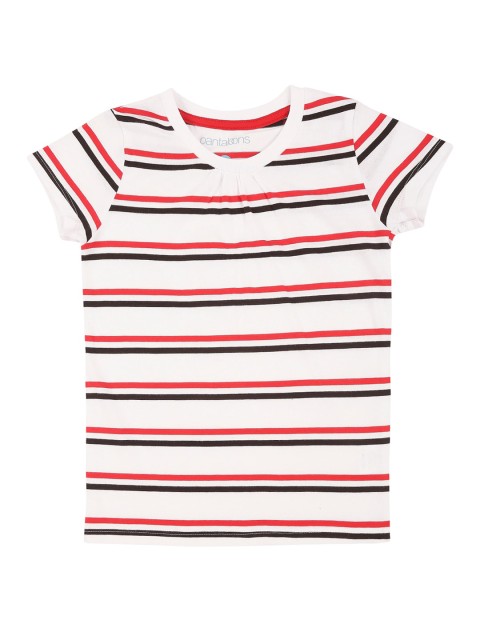

Pantaloons Junior Girls White Striped Round Neck T-shirt