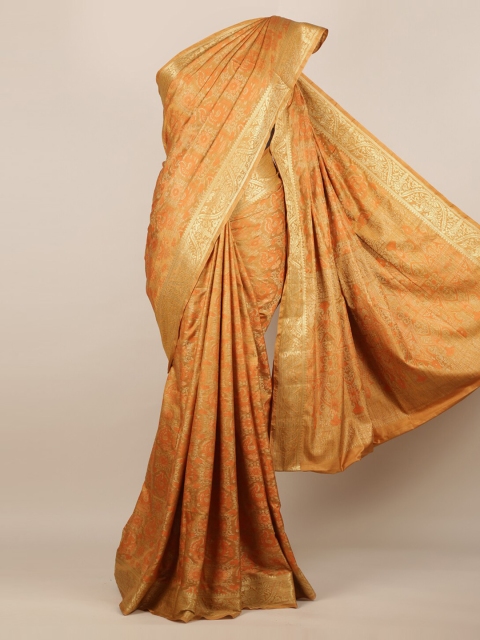 Pothys Mustard & Gold-Toned Jute Silk Woven Design Saree