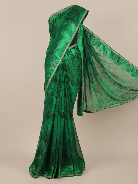 

Pothys Green & Black Poly Chiffon Printed Saree