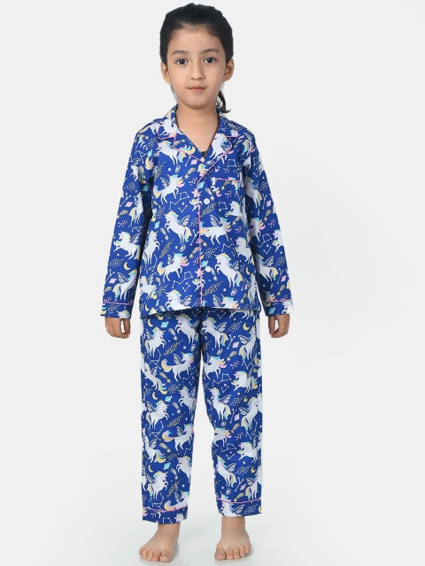 

ESME Girls Blue & Yellow Printed Night suit