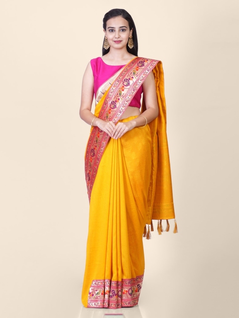 

Hastakala Yellow Pure Linen Solid Handloom Paithani Saree
