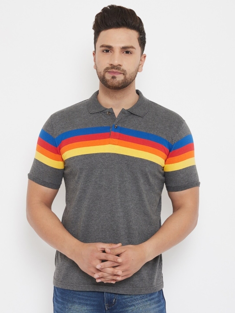 

Austin wood Men Charcoal Striped Polo Collar T-shirt