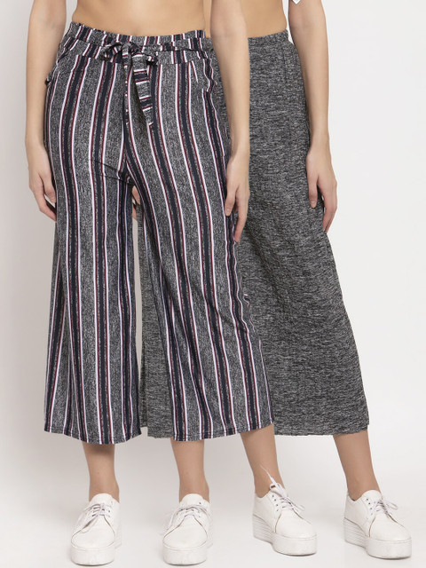 

KLOTTHE Women Pack Of 2 Wide Leg Palazzos, Grey