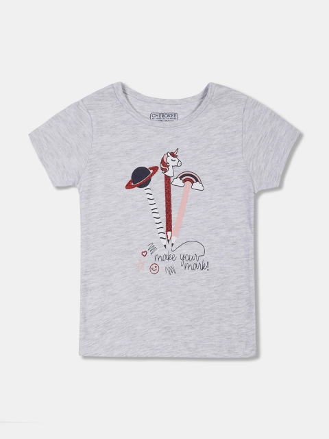

Cherokee Girls Grey & Red Printed Round Neck T-shirt