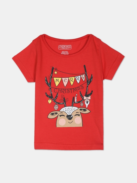 

Cherokee Girls Red Printed Round Neck T-shirt