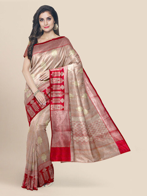 

KLM Fashion Mall Coral Tissue Woven Design Banarasi Saree