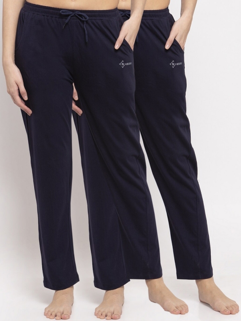 

NEUDIS Women Pack Of 2 Navy Blue Solid Lounge Pants