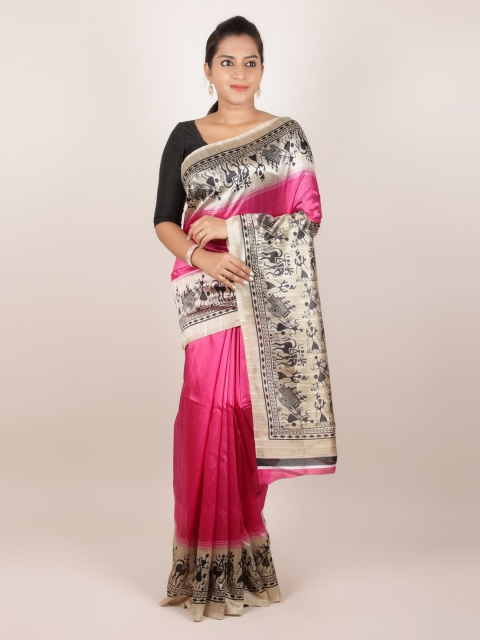 

Pothys Pink Solid Jute Silk Saree