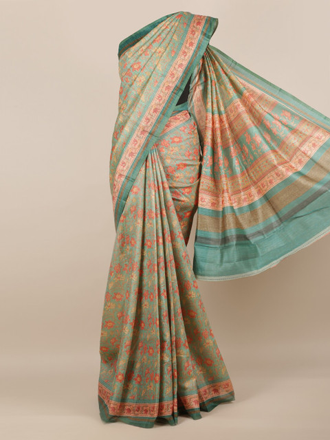 

Pothys Sea Green & Peach-Coloured Jute Silk Woven Design Saree