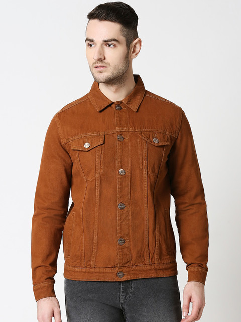 

High Star Men Mustard Brown Solid Denim Jacket
